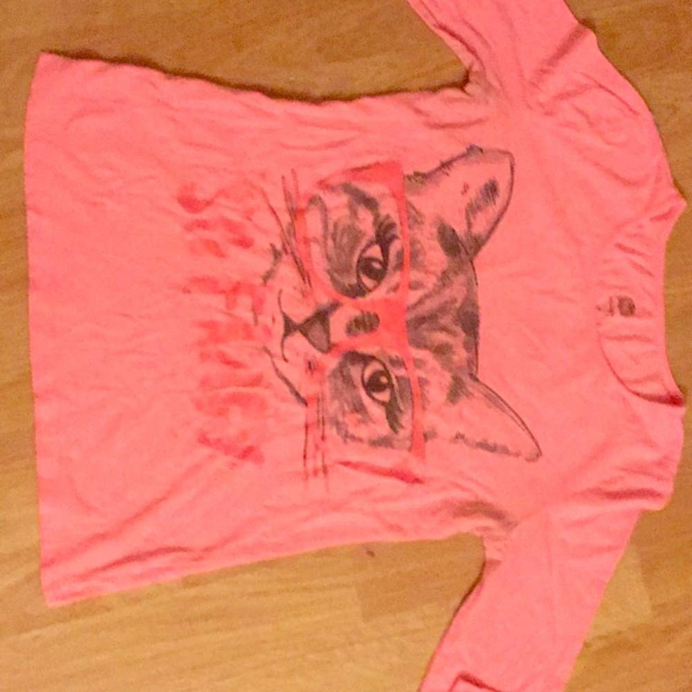 Pink cat shirt.